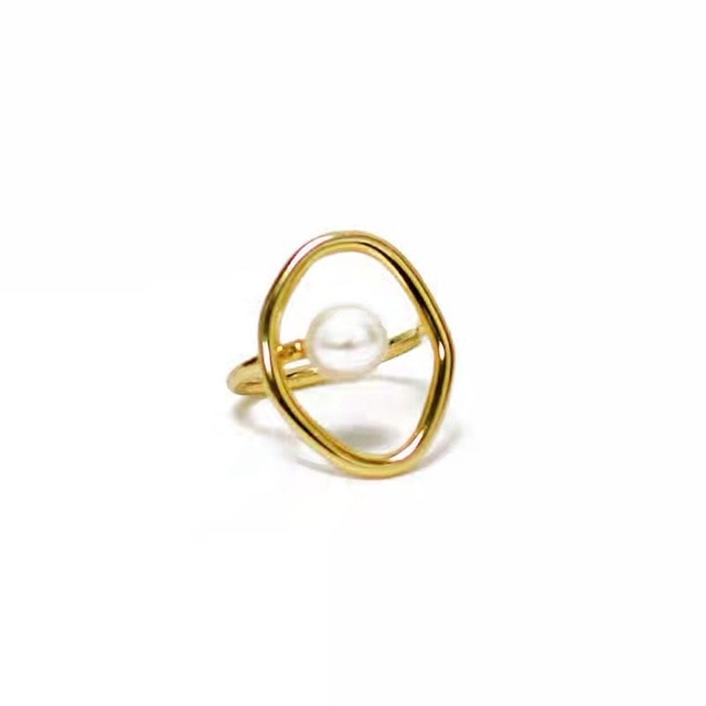 Fashion Girl Gift Metal Ring For Women Jewelry Geometric Round Ring Street Shoot Accessories Imitation Pearl Ring