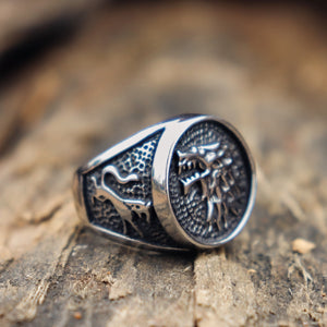 Direwolf Silver Stainless Steel Ring Game of Thrones Stark Ring Mens Vikings Jewelry