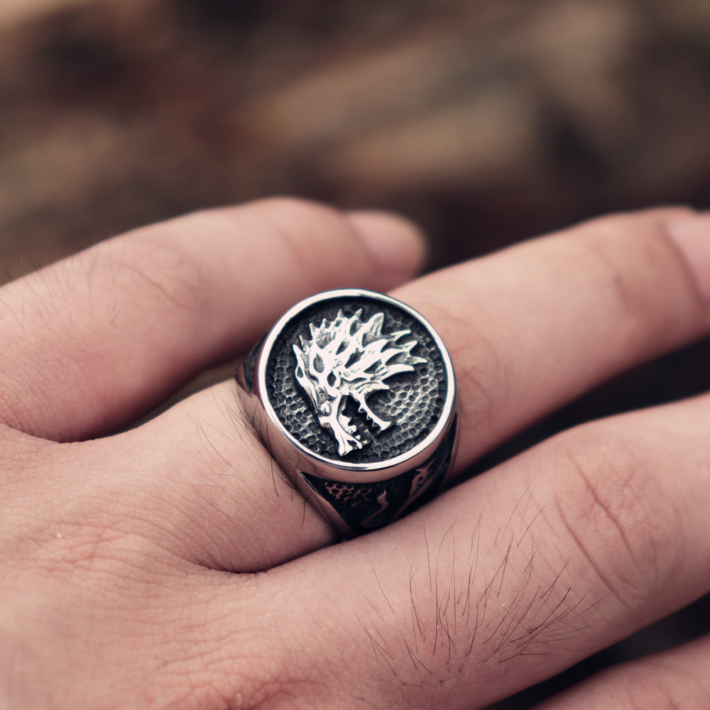 Direwolf Silver Stainless Steel Ring Game of Thrones Stark Ring Mens Vikings Jewelry