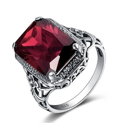 Bague Ringen Rectangle Vintage Red Ruby Rings For Women New Fashion Gemstone Silver 925 Jewlery Ring Wholesale Party Gifts