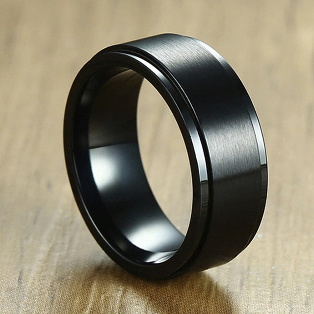 Vnox 8mm Rotatable Basic Ring for Men Black Stainless Steel Casual Male Anel Stylish Punk Spinner Alliance Jewelry