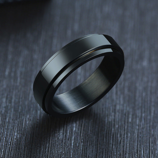 Vnox 8mm Rotatable Basic Ring for Men Black Stainless Steel Casual Male Anel Stylish Punk Spinner Alliance Jewelry