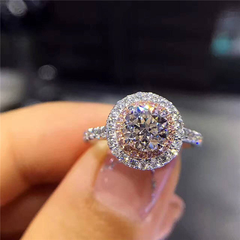 S925 Silver Wedding Rings For Women Charms Queen Princess Ring Round Pink Stone Bridal Engagement Jewelry Drop Shipping CC593