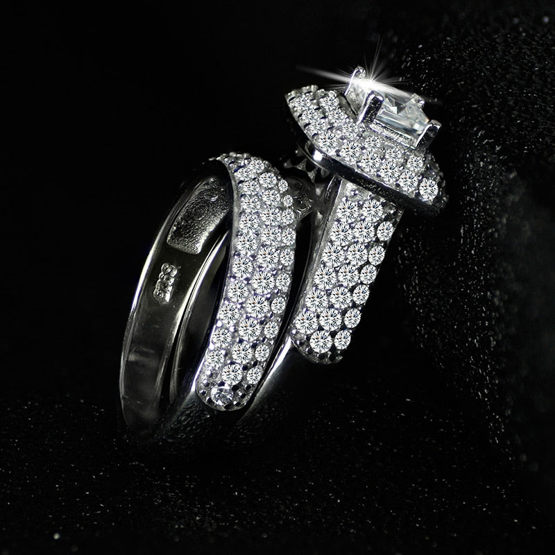 trendy Luxury 925 Sterling Silver Wedding Ring Set band for bridal girls and Women ladys love couple pair jewelry R3400