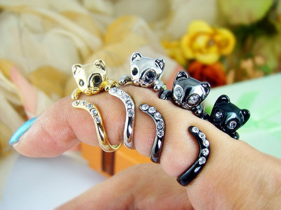 New Trendy Personalized Cute Adjustable Big Head Cat Ring Silver Color Plated Men Fashion Animal Kitty Cat Ring