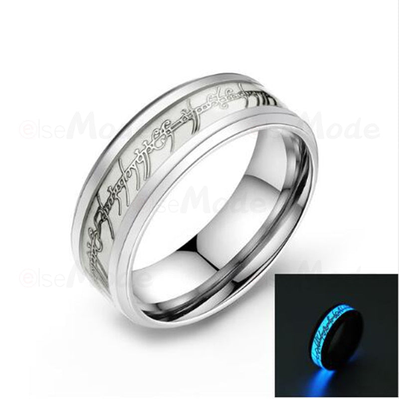 Black Titanium Steel Luminous Lord of one Ring Glowing In The Dark Wedding Engagement Rings For Women Men Jewelry