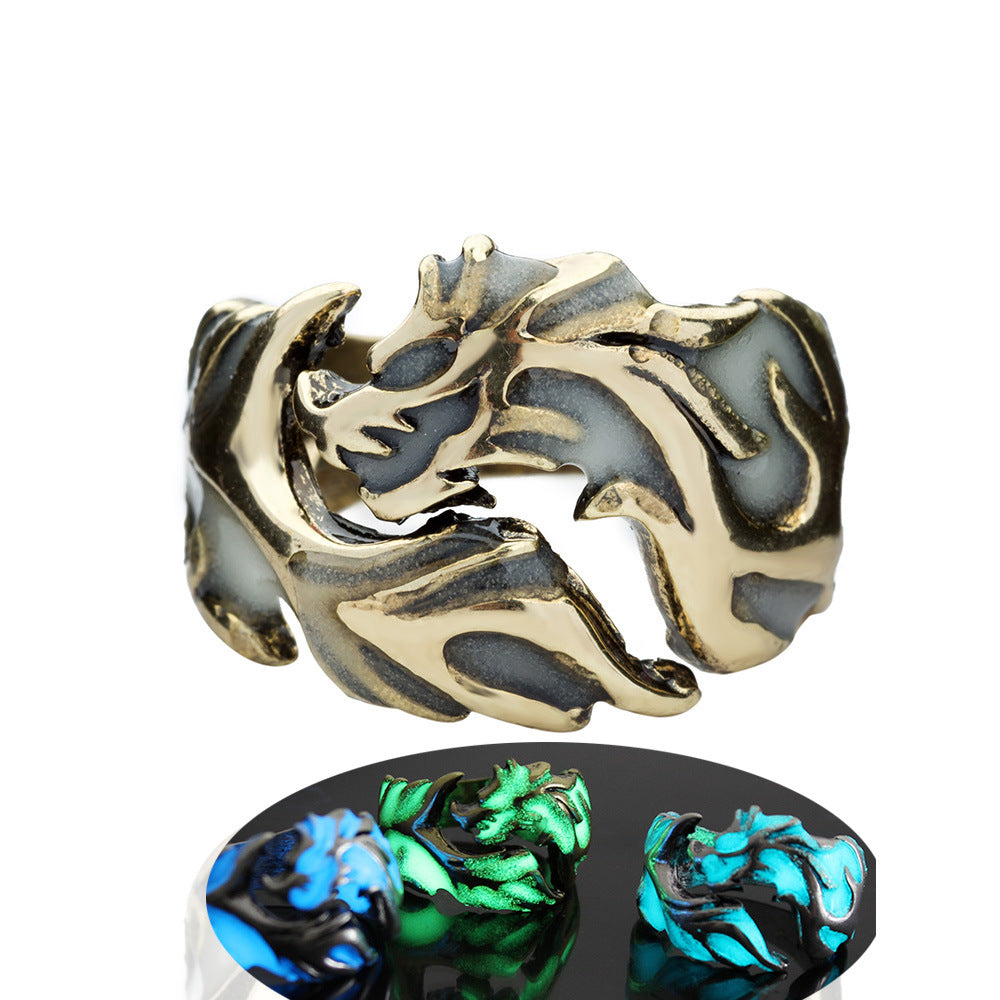 Men Ring Luminous Dragon Rings for Men Women Rings illuminate Glow In The Dark Male Ring Jewelry