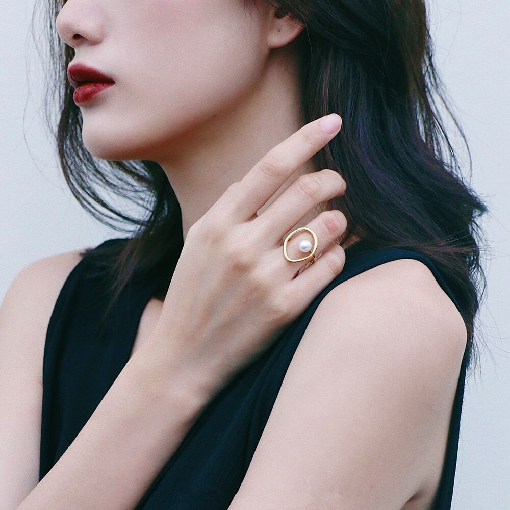 Fashion Girl Gift Metal Ring For Women Jewelry Geometric Round Ring Street Shoot Accessories Imitation Pearl Ring
