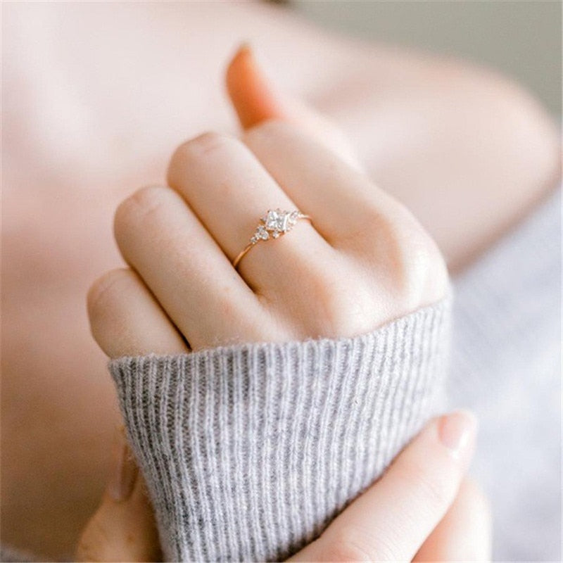 Leaf Crystal Engagement Rings Women's Eternity Wedding Band Rings For Female Rose Gold Rings Jewelry Gifts