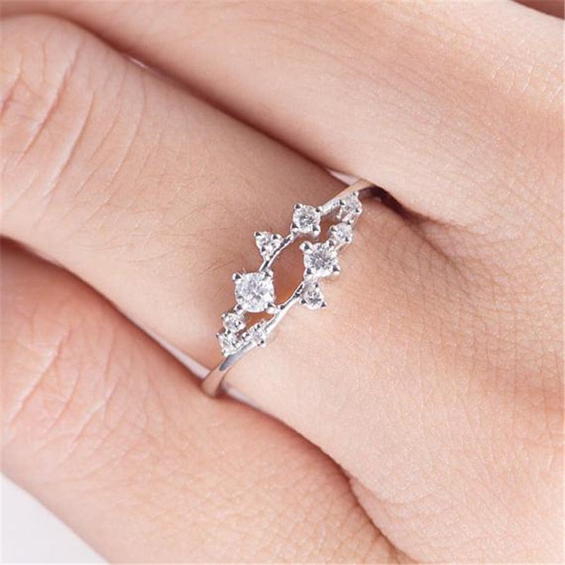 Leaf Crystal Engagement Rings Women's Eternity Wedding Band Rings For Female Rose Gold Rings Jewelry Gifts