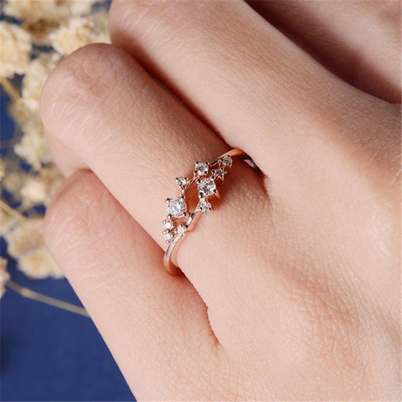 Leaf Crystal Engagement Rings Women's Eternity Wedding Band Rings For Female Rose Gold Rings Jewelry Gifts
