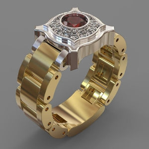 Party Men Rings Creative Watch Shaped Two Tone Design Wholesale Blue Stone Setting Rings With Size 6-10 Male Jewelry