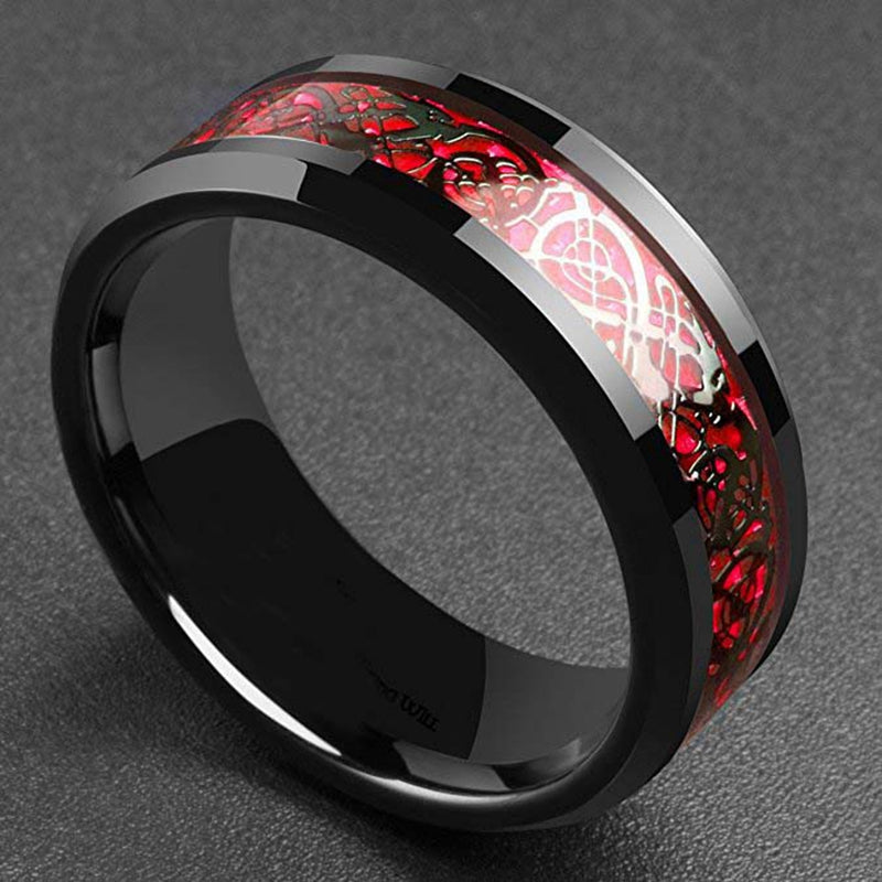 Domineering Man Ring 2 colors Carbon Fiber Black Dragon Inlay Comfort Fit Stainless steel Rings for Men Wedding Band Ring