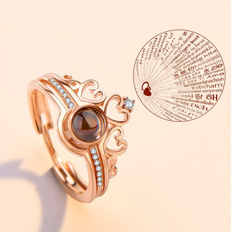 Love Rings and 100 languages I love you Projection Ring Romantic Love Memory Wedding Heart Ring Jewelry