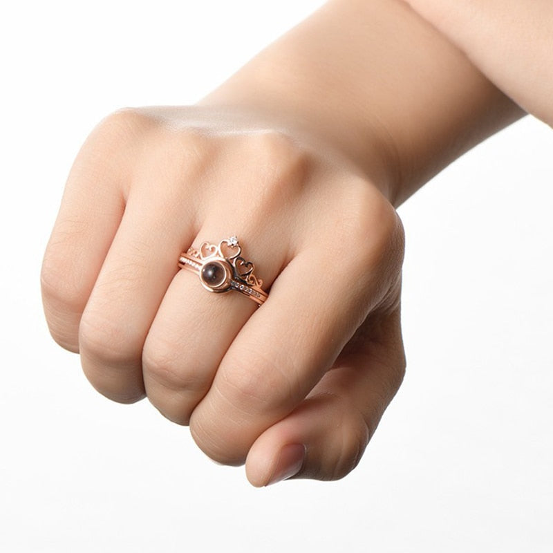 Love Rings and 100 languages I love you Projection Ring Romantic Love Memory Wedding Heart Ring Jewelry