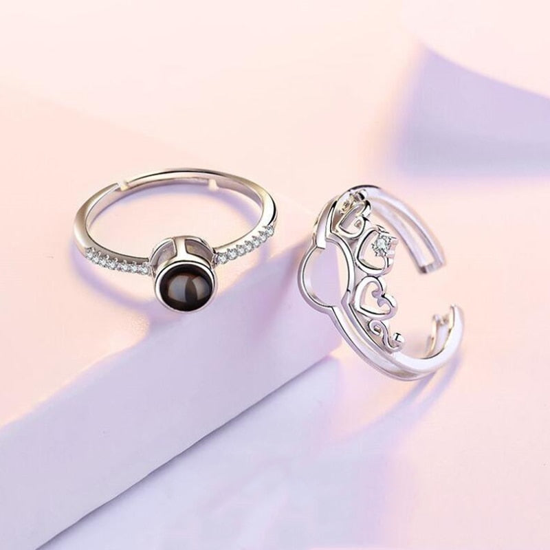 Love Rings and 100 languages I love you Projection Ring Romantic Love Memory Wedding Heart Ring Jewelry