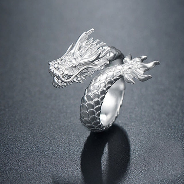 Adjustable Vintage Punk Dragon Ring Men Chunky Copper Alloy Biker Rock Rap Embrace Skeleton Head Ring Gothic Jewelry