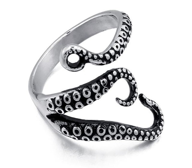 Adjustable Vintage Punk Dragon Ring Men Chunky Copper Alloy Biker Rock Rap Embrace Skeleton Head Ring Gothic Jewelry