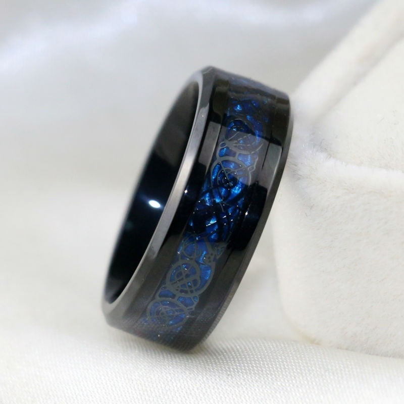 Charm Couple Ring Stainless Steel Black Men's Ring Blue Zircon Women's Ring Sets Valentine's Day Wedding Bands