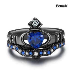 Charm Couple Ring Stainless Steel Black Men's Ring Blue Zircon Women's Ring Sets Valentine's Day Wedding Bands