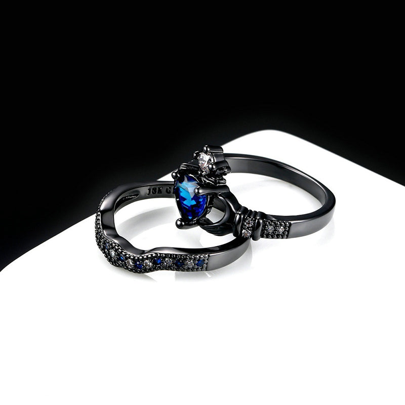 Charm Couple Ring Stainless Steel Black Men's Ring Blue Zircon Women's Ring Sets Valentine's Day Wedding Bands