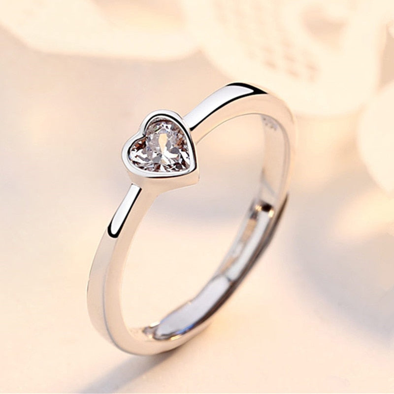 Love Heart Zircon Adjustable Ring Hollow Endless Love Lovers Couples Rings for Women Men Engagement Wedding Jewelry Gifts