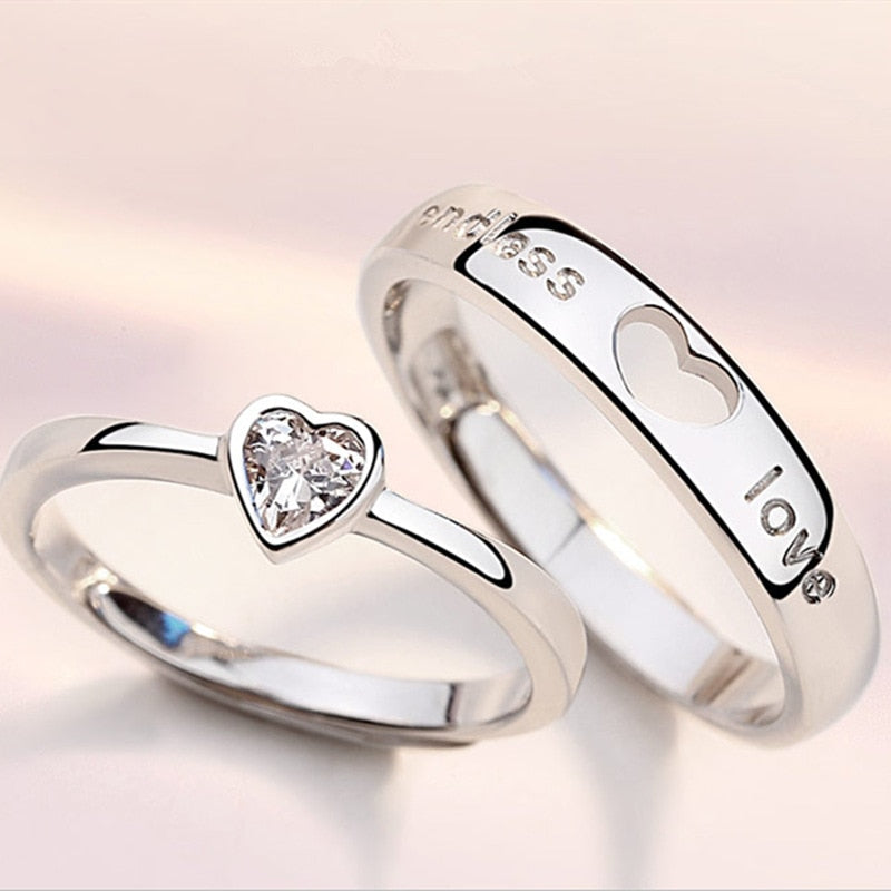 Love Heart Zircon Adjustable Ring Hollow Endless Love Lovers Couples Rings for Women Men Engagement Wedding Jewelry Gifts