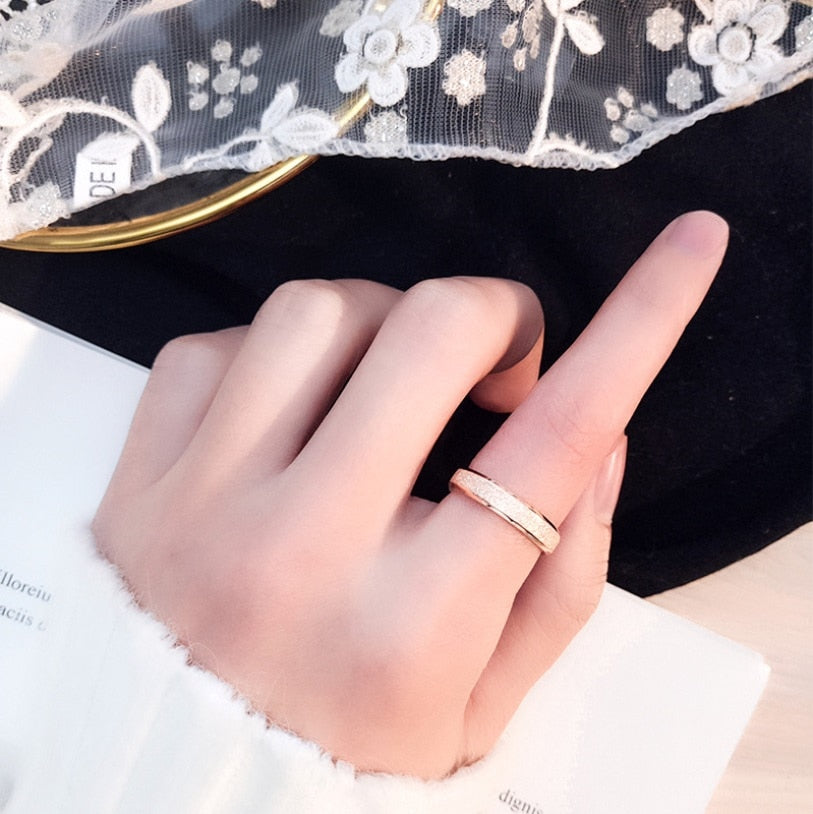 Rose Gold Color Frosted Finger Ring for Woman Man Wedding Jewelry 316L Stainless Steel Top Quality Never Fade