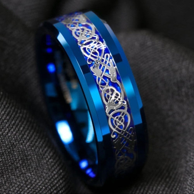 Blue Stainless Steel & Alloy Ring Dragon Blue Carbon Fibre Men and Women Jewelry Gift