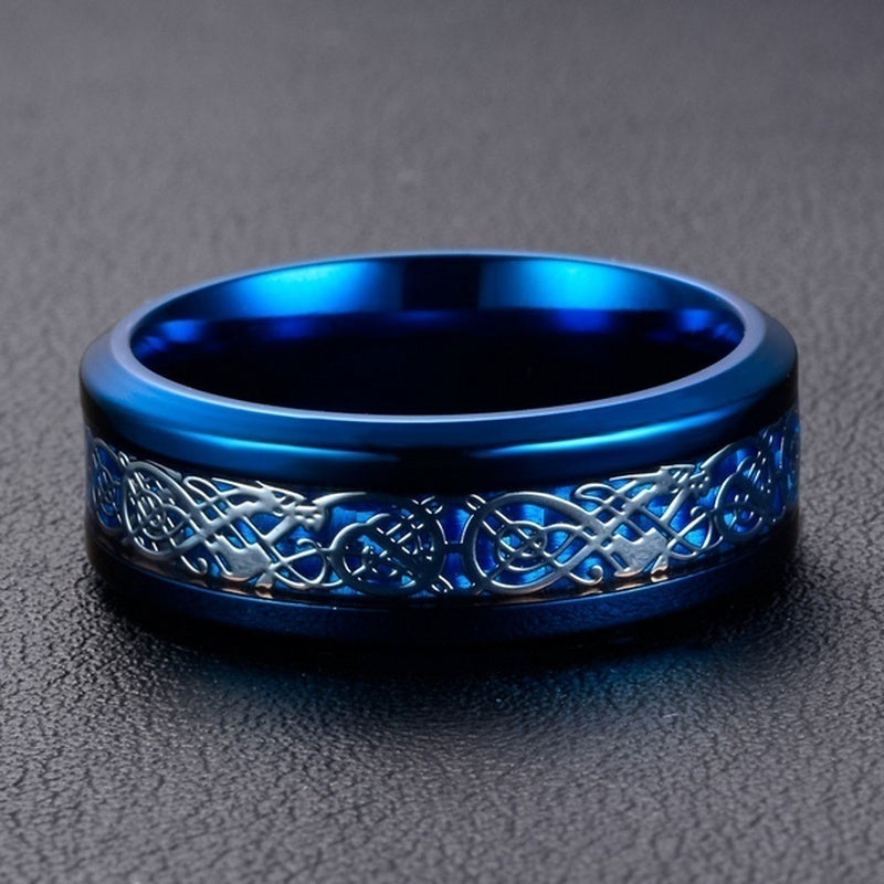 Blue Stainless Steel & Alloy Ring Dragon Blue Carbon Fibre Men and Women Jewelry Gift