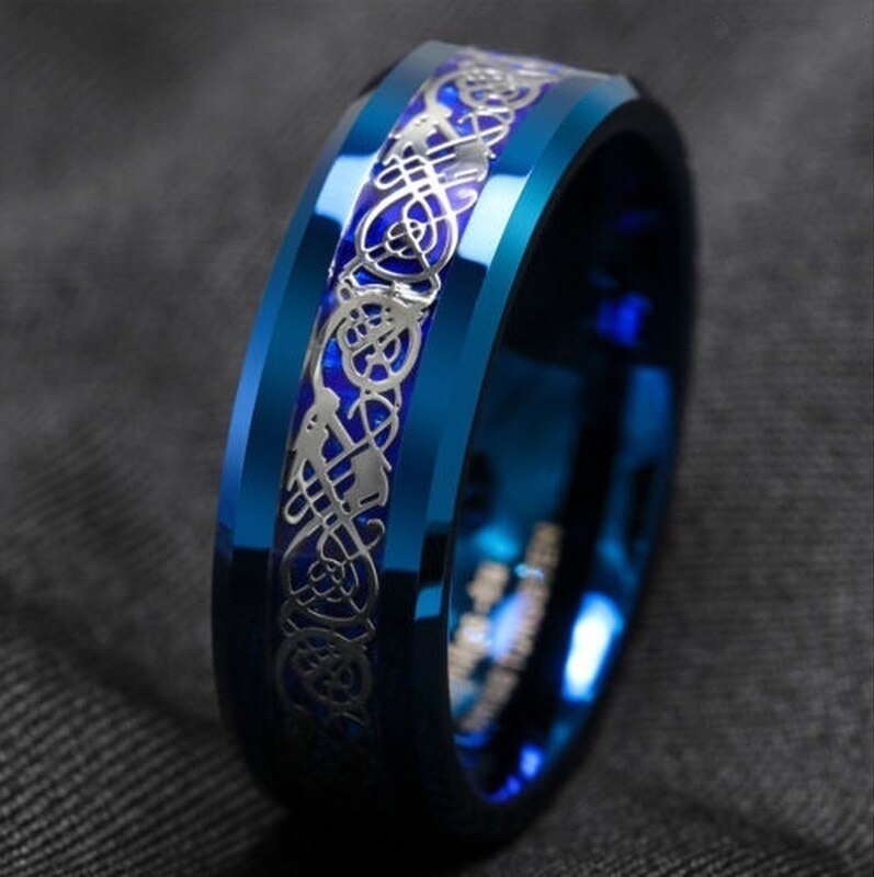 Blue Stainless Steel & Alloy Ring Dragon Blue Carbon Fibre Men and Women Jewelry Gift