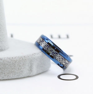 Blue Stainless Steel & Alloy Ring Dragon Blue Carbon Fibre Men and Women Jewelry Gift