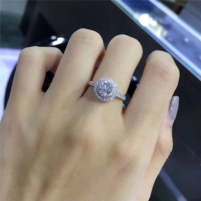 S925 Silver Wedding Rings For Women Charms Queen Princess Ring Round Pink Stone Bridal Engagement Jewelry Drop Shipping CC593