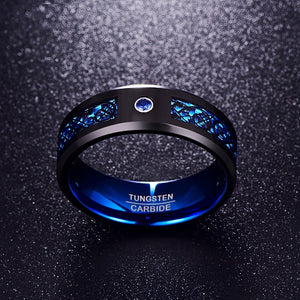 Foreign Trade Carbon Fiber Scrub Blue Zircon Men Rings 100% Tungsten Carbide Anillos para hombres Black Dragon