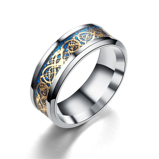 11 colors Blue Black Silvering Irish Dragon Titanium Carbide Ring 8mm  Wedding Bands Couple Anniversary Jewelry G0170