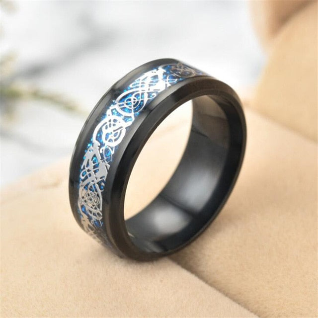 11 colors Blue Black Silvering Irish Dragon Titanium Carbide Ring 8mm  Wedding Bands Couple Anniversary Jewelry G0170