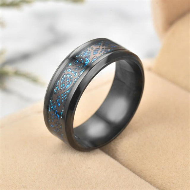 11 colors Blue Black Silvering Irish Dragon Titanium Carbide Ring 8mm  Wedding Bands Couple Anniversary Jewelry G0170