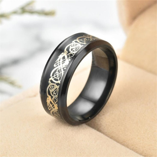 11 colors Blue Black Silvering Irish Dragon Titanium Carbide Ring 8mm  Wedding Bands Couple Anniversary Jewelry G0170