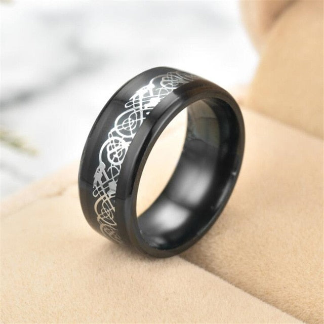 11 colors Blue Black Silvering Irish Dragon Titanium Carbide Ring 8mm  Wedding Bands Couple Anniversary Jewelry G0170