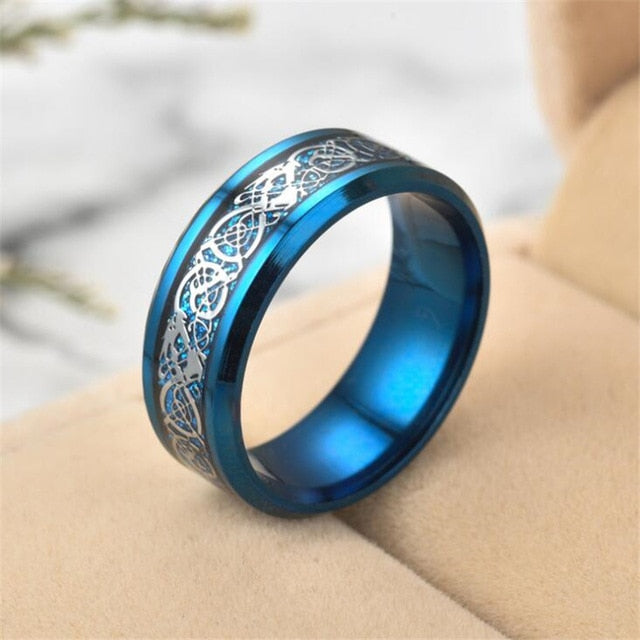 11 colors Blue Black Silvering Irish Dragon Titanium Carbide Ring 8mm  Wedding Bands Couple Anniversary Jewelry G0170