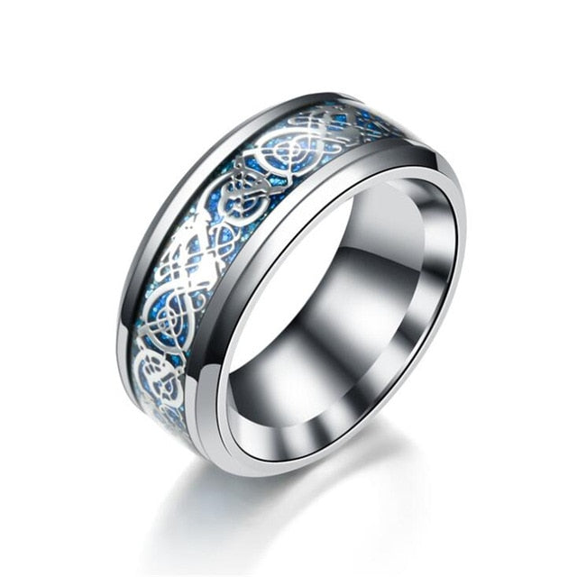 11 colors Blue Black Silvering Irish Dragon Titanium Carbide Ring 8mm  Wedding Bands Couple Anniversary Jewelry G0170