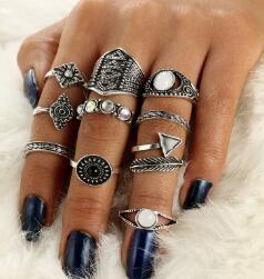 Leaf Stone Midi Ring Sets Vintage Crystal Opal Knuckle Rings for Women Anillos Mujer Jewellery 10PCS/Lot 4846