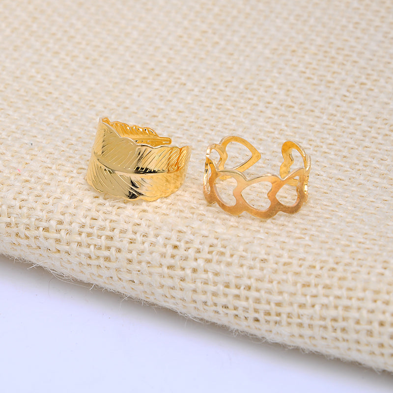 5pcs/set Trendy Bague Punk Joint Circle Mid-Finger Rings Set for Women Adjustable Gold Hollow Party Ring 2707