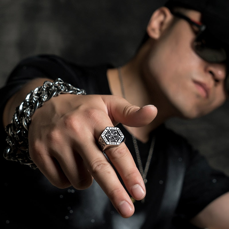 Nordic mythology Viking rune stainless steel  rings  for man and women  Kabala totem Index Ring fashion jewelry mygrillz