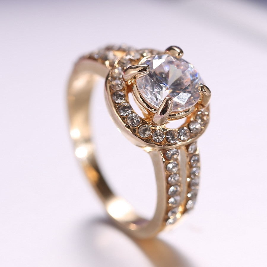 women gold Ring for Bride wedding Crystal Ring Engagement Ring Girl