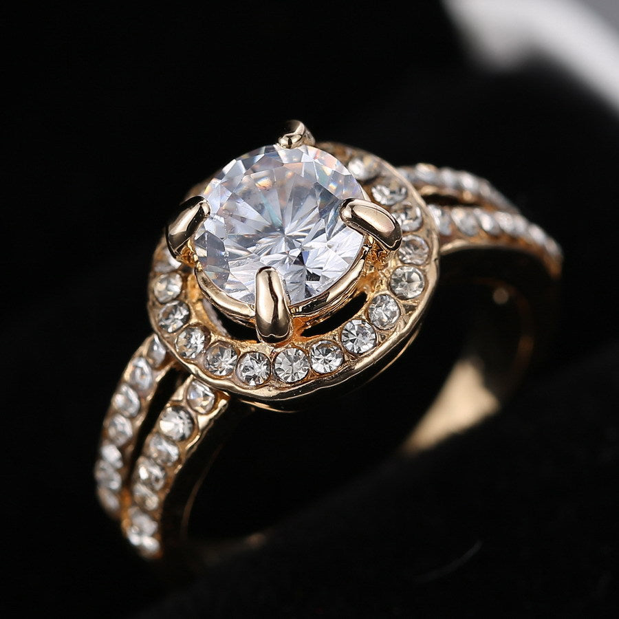 women gold Ring for Bride wedding Crystal Ring Engagement Ring Girl