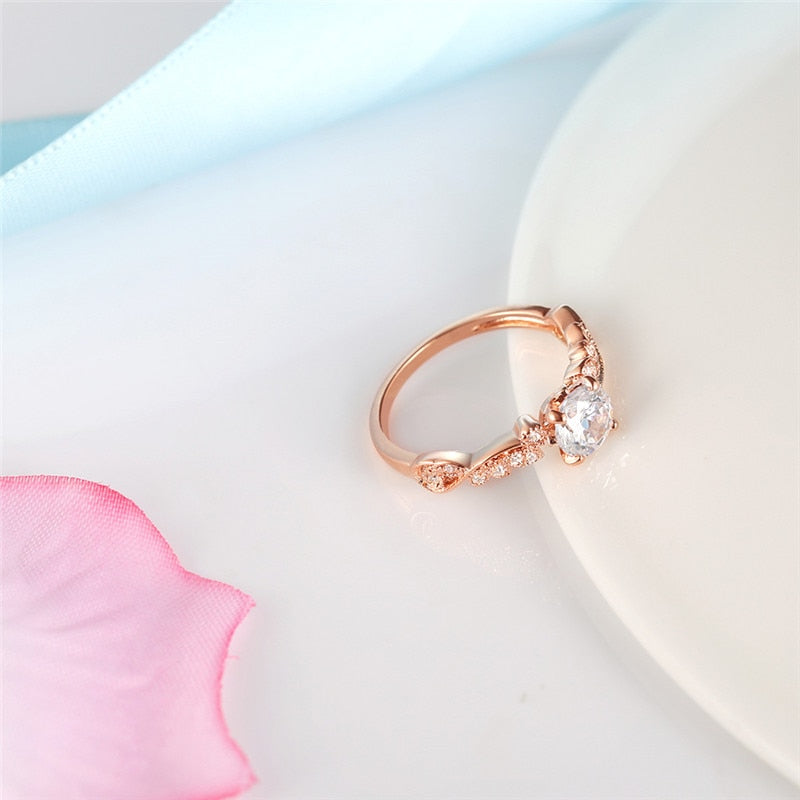 2018 New Rose Gold Color Rings Fashion Retro Flower Cubic Zirconia Engagement Thin Ring Jewelry For Women Dropshipping