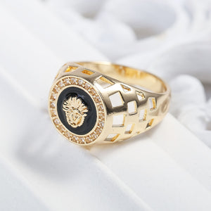 Hot Design Gold Color Avatar Dripping Oil Men's Ring Hollow Lion Head Rhinestone Ring Titanium Stainless Steel Men Rings