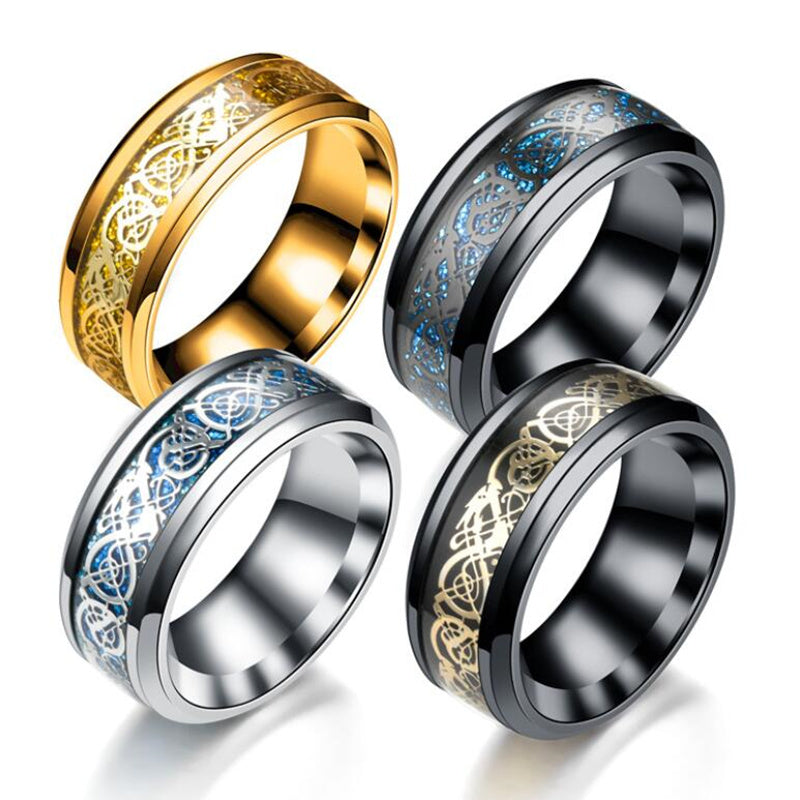 11 colors Blue Black Silvering Irish Dragon Titanium Carbide Ring 8mm  Wedding Bands Couple Anniversary Jewelry G0170