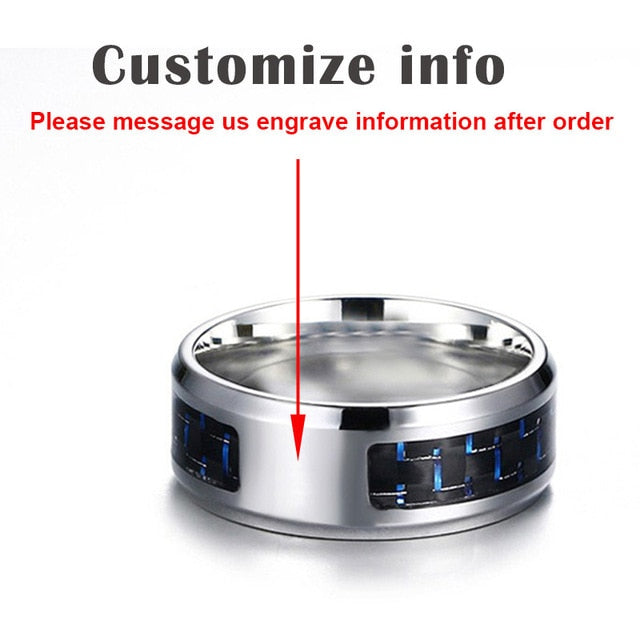 8mm Personalize Carbon Fiber Ring For Man Engraved Tree Of Life Stainless Steel Male Alliance Casual Customize Jewelry Band